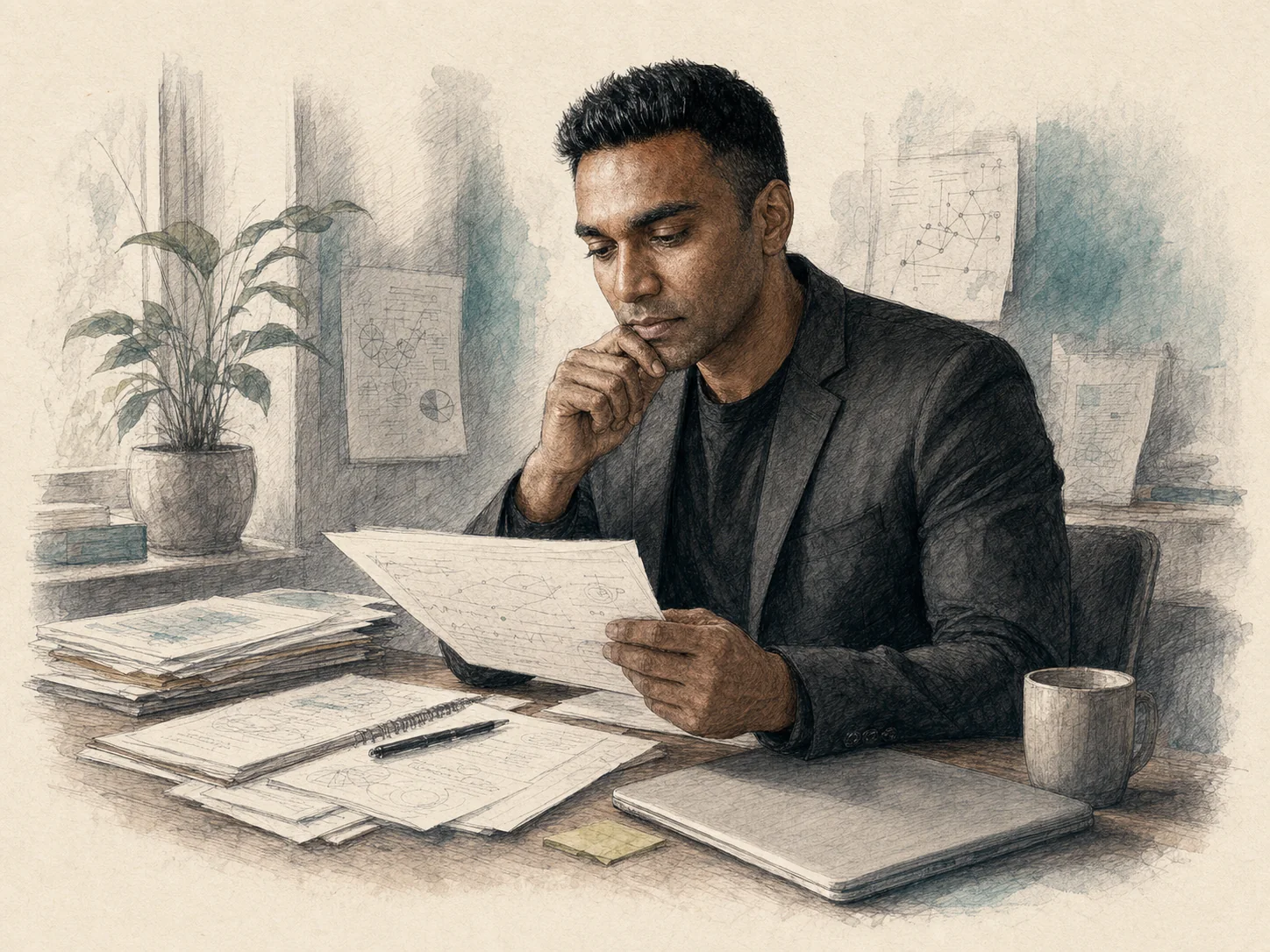 Yudara reflecting carefully over research and regulatory documents